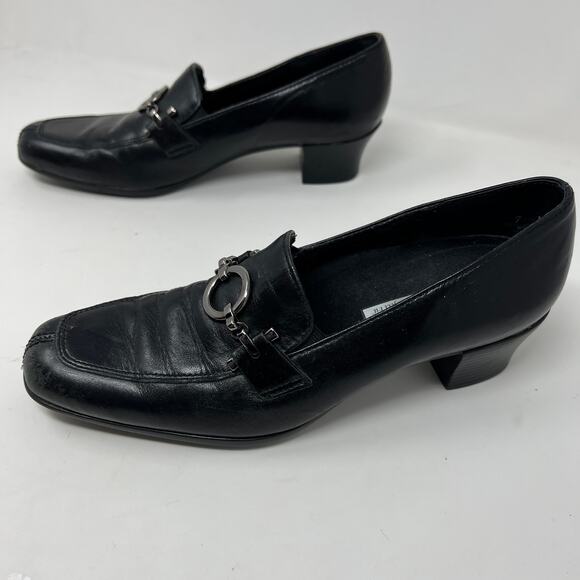 Munro Leather Split Toe Horsebit Loafer Block Heel Pumps - 7 - Picture 3 of 7